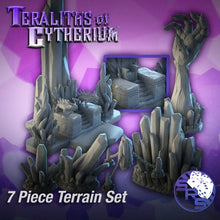 Load image into Gallery viewer, Crystal Terrain Set | Underdark Terrain |Crystal Throne | Stalagtite | Stalagmite | Cavern Terrain | Dungeons and Dragons | RPG | 32mm | 5e