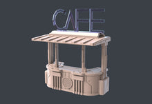 Load image into Gallery viewer, Cyberpunk Terrain Set 1 | Cyberpunk Street Vendor | Cyberpunk Street Terrain | Science Fiction Terrain | Space Terrain | RPG | 32mm