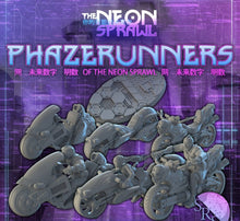 Load image into Gallery viewer, Cyberpunk Motorcycle Miniatures Set | Cyberpunk Biker Heroes | Cyberpunk Adventurers | SciFi Miniatures | RPG | 32mm | Phazerunners