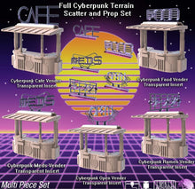 Load image into Gallery viewer, Cyberpunk Terrain Set 1 | Cyberpunk Street Vendor | Cyberpunk Street Terrain | Science Fiction Terrain | Space Terrain | RPG | 32mm