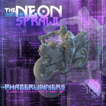 Load image into Gallery viewer, Cyberpunk Motorcycle Miniatures Set | Cyberpunk Biker Heroes | Cyberpunk Adventurers | SciFi Miniatures | RPG | 32mm | Phazerunners