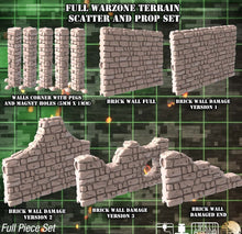 Load image into Gallery viewer, Warzone Terrain Set 2 | Brick Walls w/ holes for Magnets | Brick Wall Scatter Terrain | Battlefield Scatter Terrain | Bolt Action | 32m