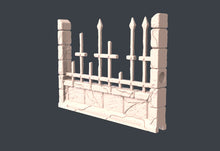 Load image into Gallery viewer, Graveyard Wall Terrain Set | Graveyard Fence Terrain w/ Magnet Holes | Haunted | Spooky Terrain | Scary | Dungeons and Dragons | 5e | DnD
