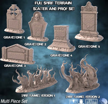 Load image into Gallery viewer, Gravestones Terrain Set | Haunted Graveyard Terrain | Gravestone/Headstone Terrain | Spooky Spirit Terrain | Scary Terrain | DnD| 5e | 32mm