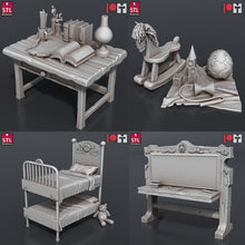 Load image into Gallery viewer, Orphanage Miniature Set | Little Kid Miniature | Children | Nuns | Toys | Bunk Bed | Chalkboard | Tabletop Terrain/DnD/Miniatures/Pathfinder