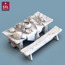 Load image into Gallery viewer, Dinner Table/Tavern/Food Tables - Tabletop Terrain | Scatter Terrain | Miniatures Terrain | Dungeons and Dragons | Pathfinder | RPG Terrain