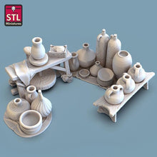 Load image into Gallery viewer, Pottery Props/Pottery Shop - Tabletop Terrain | Scatter Terrain | Miniatures Terrain | Dungeons and Dragons | Pathfinder | RPG Terrain