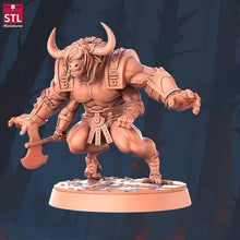 Load image into Gallery viewer, Minotaur Miniature | Minotaur Warrior | Four Armed Minotaur | Berserker | Bull Monster | Dungeons and Dragons | 32mm | Frostgrave | ROSD