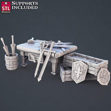 Load image into Gallery viewer, Weaponsmith Terrain Set: 32mm Resin Terrain for DnD/Pathfinder | Forge | Anvil | Weapons Table