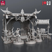 Load image into Gallery viewer, Bow and Arrow Maker Miniature Set | Archery Shop | Weapons Maker | Fletcher | Bow Target | Arrow Maker | Terrain | Dungeons and Dragons |RPG