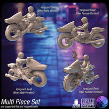 Load image into Gallery viewer, Cyberpunk Mounted Police Miniatures Set | Cops | Swat | Police Bikes | Corporate Security | Scifi Police | Science Fiction Miniatures | RPG
