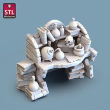 Load image into Gallery viewer, Alchemist Lab/Potion Shop/Magic Shop Desk - Tabletop Terrain | Scatter Terrain | Miniatures Terrain | Dungeons and Dragons | Pathfinder