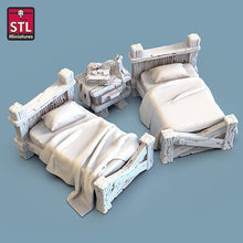 Load image into Gallery viewer, Bedroom/Tavern Beds/Candles - Tabletop Terrain | Scatter Terrain | Miniatures Terrain | Dungeons and Dragons | Pathfinder | RPG Terrain
