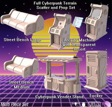 Load image into Gallery viewer, Cyberpunk Terrain Set 3 | Cyberpunk Scatter Terrain | Cyberpunk Street Terrain | Science Fiction Terrain | Space Terrain | RPG | 32mm
