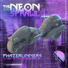Load image into Gallery viewer, Cyberpunk Motorcycle Miniatures Set | Cyberpunk Biker Heroes | Cyberpunk Adventurers | SciFi Miniatures | RPG | 32mm | Phazerunners
