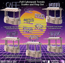 Load image into Gallery viewer, Cyberpunk Terrain Set 1 | Cyberpunk Street Vendor | Cyberpunk Street Terrain | Science Fiction Terrain | Space Terrain | RPG | 32mm
