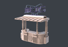 Load image into Gallery viewer, Cyberpunk Terrain Set 1 | Cyberpunk Street Vendor | Cyberpunk Street Terrain | Science Fiction Terrain | Space Terrain | RPG | 32mm
