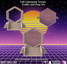 Load image into Gallery viewer, Cyberpunk Terrain Set 5 | Cyberpunk Cannon | Cyberpunk Portal | Cyberpunk Scatter Terrain | Science Fiction Terrain | Space Terrain | 32mm
