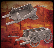 Load image into Gallery viewer, Western Terrain Set 1 | Horse Drawn Carriage | Stagecoach | Wagon | Horse | Wanted Sign | Hay Bale | Western Terrain | RPG Terrain | 32mm
