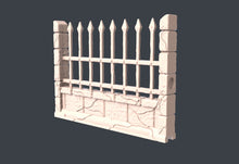 Load image into Gallery viewer, Graveyard Wall Terrain Set | Graveyard Fence Terrain w/ Magnet Holes | Haunted | Spooky Terrain | Scary | Dungeons and Dragons | 5e | DnD
