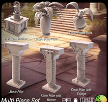 Load image into Gallery viewer, Courtyard Terrain Set 2 | Courtyard Benches | Stone Bench | Pool | Fountain | Plants | Plaza Terrain | Stone Pillars | Dungeons and Dragons
