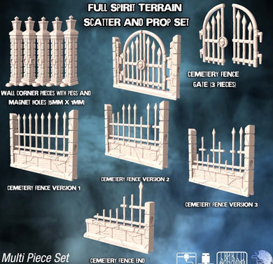 Graveyard Wall Terrain Set | Graveyard Fence Terrain w/ Magnet Holes | Haunted | Spooky Terrain | Scary | Dungeons and Dragons | 5e | DnD
