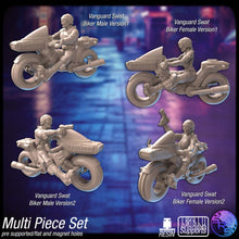 Load image into Gallery viewer, Cyberpunk Mounted Police Miniatures Set | Cops | Swat | Police Bikes | Corporate Security | Scifi Police | Science Fiction Miniatures | RPG
