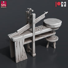 Load image into Gallery viewer, Bow and Arrow Maker Miniature Set | Archery Shop | Weapons Maker | Fletcher | Bow Target | Arrow Maker | Terrain | Dungeons and Dragons |RPG
