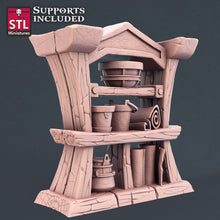 Load image into Gallery viewer, Leatherworker Vendor Set/Leather Worker Shop/Leather - Tabletop Terrain | Scatter Terrain | Dungeons and Dragons | Pathfinder | RPG Terrain
