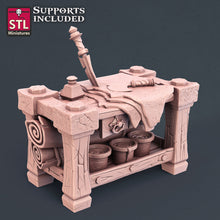 Load image into Gallery viewer, Leatherworker Vendor Set/Leather Worker Shop/Leather - Tabletop Terrain | Scatter Terrain | Dungeons and Dragons | Pathfinder | RPG Terrain
