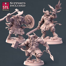 Load image into Gallery viewer, Minotaur Miniature Set | Minotaur Warrior| Viking Minotaur | Berserker | Bull Monster | Dungeons and Dragons | RPG | 32mm | Huge Creature
