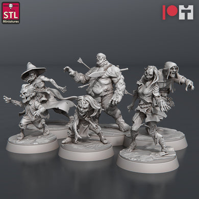 Zombie Miniature Set 2 | Zombie Wizard | Zombie Elf | Zombie Gnome/Halfling | Fat Undead | Curse of Strahd | 32mm | RPG | 5e DnD |Pathfinder