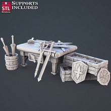 Load image into Gallery viewer, Fantasy Prop Set | Altar | Cauldron | Anvil | Forge | Signpost | Weapon Table | Traveling Shop | Tabletop Terrain/Miniatures /DnD/Pathfinder
