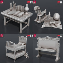 Load image into Gallery viewer, Orphanage Miniature Set | Little Kid Miniature | Children | Nuns | Toys | Bunk Bed | Chalkboard | Tabletop Terrain/DnD/Miniatures/Pathfinder
