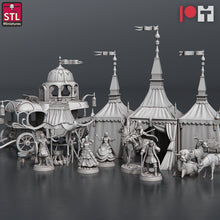 Load image into Gallery viewer, Noble Miniature Set | Nobleman/Noblewoman Set | Tournament Set | Carriage | Guard | Knight | Tabletop Terrain/DnD/Miniatures/Pathfinder
