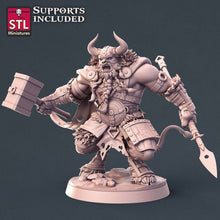 Load image into Gallery viewer, Minotaur Miniature Set | Minotaur Warrior| Viking Minotaur | Berserker | Bull Monster | Dungeons and Dragons | RPG | 32mm | Huge Creature
