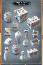 Load image into Gallery viewer, Supplies/Warehouse Terrain/Barrels/Boxes/Vases/Pots - Tabletop Terrain | Scatter Terrain | Dungeons and Dragons | Pathfinder | RPG Terrain
