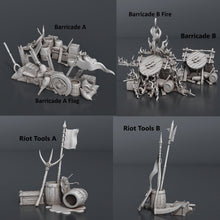Load image into Gallery viewer, Rioter Miniature Set: Protesters, ABS-Like Resin, Townsfolk, Barricade Terrain, D&amp;D, Pathfinder
