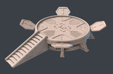 Load image into Gallery viewer, Spaceport Landing Pad | Spaceship | Space Shuttle | Shuttle Craft| Sci-Fi Terrain | Science Fiction Terrain | Cyberpunk Terrain | RPG | 32mm
