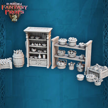 Load image into Gallery viewer, Tavern Miniature Set 4 | Tavern Kitchen | Inn Set | Bar Set | Ale House | DnD 5E | Tabletop Terrain | Scatter Terrain | DnD | Pathfinder|RPG
