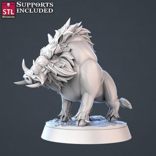 Boar Miniature Set | Wild Boar | Wild Pig | Giant Pig | Hunting | Tusked Boar | 5E | Dungeons and Dragons | Pathfinder | DnD | 5th Edition