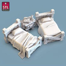 Load image into Gallery viewer, Bedroom/Tavern Beds/Candles - Tabletop Terrain | Scatter Terrain | Miniatures Terrain | Dungeons and Dragons | Pathfinder | RPG Terrain
