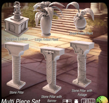 Load image into Gallery viewer, Courtyard Terrain Set 2 | Courtyard Benches | Stone Bench | Pool | Fountain | Plants | Plaza Terrain | Stone Pillars | Dungeons and Dragons

