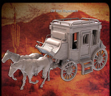 Load image into Gallery viewer, Western Stagecoach Terrain Set | 32mm | Horse Drawn Wagon | RPG Scenery | Western Terrain Set 1
