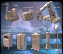 Load image into Gallery viewer, Spaceport Terrain Set 1: Sci-Fi Terrain, 32mm Scale, ABS-Like Resin, Cyberpunk RPG
