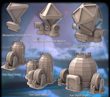 Load image into Gallery viewer, Spaceport Terrain Set 4: Sci-Fi Terrain | Fuel Depot | Atmospheric Control | 32mm RPG | Cyberpunk

