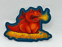 Load image into Gallery viewer, Baby Red Dragon Sticker: Baby Themberchaud, Sneezing Fire, DnD Monster
