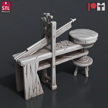 Load image into Gallery viewer, Bow and Arrow Maker Miniature Set | Archery Shop | Weapons Maker | Fletcher | Bow Target | Arrow Maker | Terrain | Dungeons and Dragons |RPG
