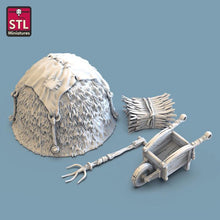 Load image into Gallery viewer, Farm/Water Well/Haystack/Hay Bale/Wagon/Outdoors - Tabletop Terrain/Scatter Terrain/Miniatures Terrain/Dungeons and Dragons/Pathfinder
