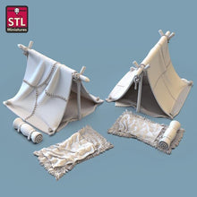 Load image into Gallery viewer, Campsite/Tents/Campfire - Tabletop Terrain | Scatter Terrain | Miniatures Terrain | Dungeons and Dragons | Pathfinder | RPG Terrain
